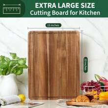 Huisuilinss Cutting Boards For Kitchen,Acacia Wood Cutting Board For Chopping Meat,Vegetables,Fruits,Cheese,Serving Tray With Handles & Deep Juice Groove,Reversible Wooden Butcher Block,20"X15"X1.38" - Yellow - View 5