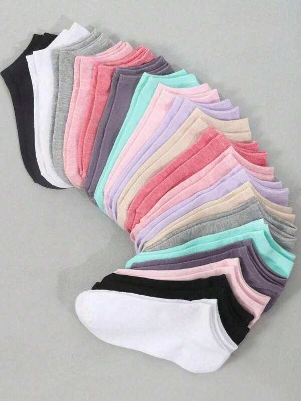 20 paires de chaussettes courtes colorées pour femmes, chaussettes tubes d'été fines, mode décontractée, bouche peu profonde