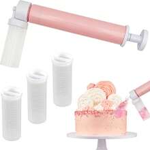 مسدس رش هوائي يدوي لتزيين الكيك، أدوات تزيين الكيك بالرش DIY، طلمبة رش الكيك، طقم مسدس رش للمطبخ لتزيين الكب كيك والبسكويت والحلويات (وردي)