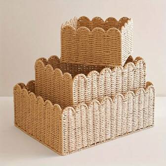 1pc/3pcs Bohemian Style Woven Storage Basket - Multifunctional Storage Box, Large Capacity Storage Basket, Suitable For Home, Kitchen, Bathroom, Bedroom, Office, Suitable For Shelves And Drawers. Great Choice For Halloween And Christmas Decoration