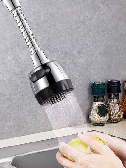 半电镀长气泡器：柔性水龙头气泡器 360 厨房水龙头延长器 ABS 抛光电镀适用于大多数水龙头、洗脸盆和蔬菜盆（银色）。