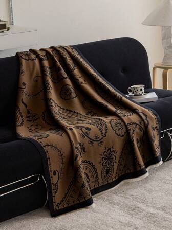 1pc Faux Cashmere Mocha Mousse Coffee Paisley Vintage Palace Style Jacquard Sofa Blanket, Outdoor Picnic Warm Shawl, Pet Blanket, Air Conditioning Quilt, Office Camping Shawl, Simple Gift, Suitable For Daily Outdoor Use