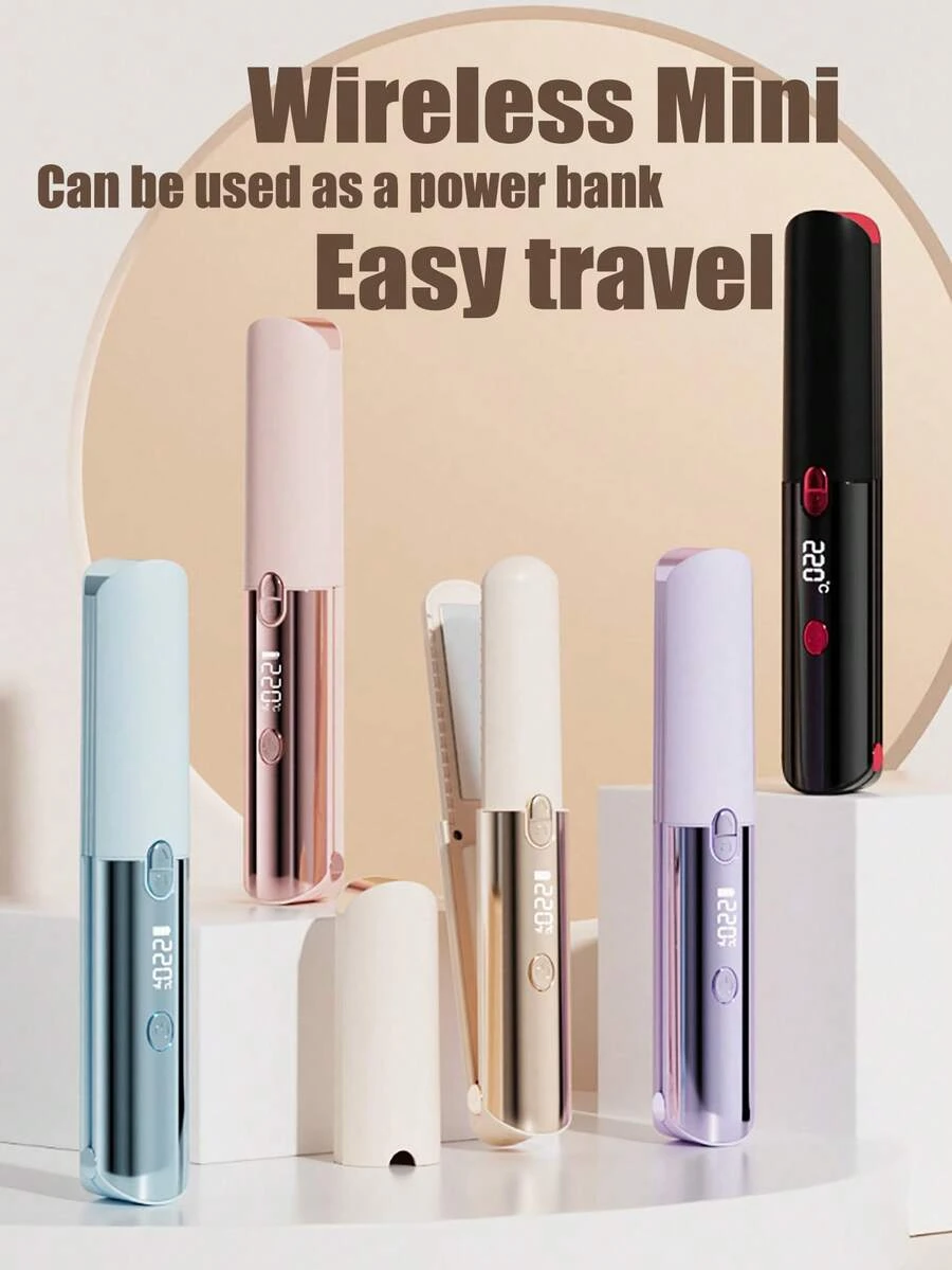 全新 5000mAh 可充电多功能直发器（可用作移动电源），无线平板夹和卷发器二合一，带液晶屏和负离子技术，便携式直发器 - 彩色 - 查看 1