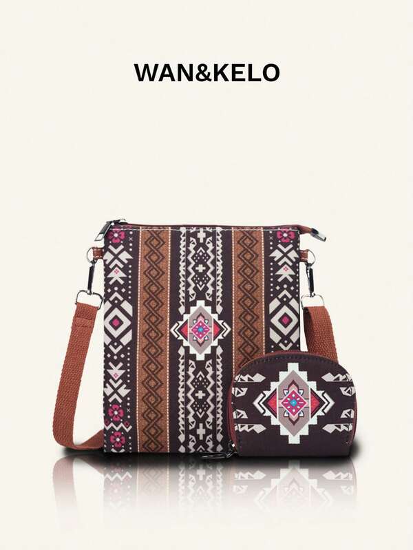 2pcs/Set Bohemian Style Lightweight Portable Vintage Crossbody Shoulder Bag, Suitable For Vacation Travel And Gift