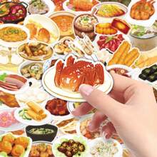50 piezas de pegatinas de comida tradicional china deliciosa dibujada a mano, decorativas para refrigerador, tableta, etc. Decoración de habitación, decoración de dormitorio, decoración de cocina, pegatina de pared, decoración de pared