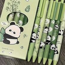 6pcs New Panda Cute High-Value Retractable Gel Pens Ins Style Simple Exam Pens Durable Girly Signature Pens [Black Ink] - Green - View 7