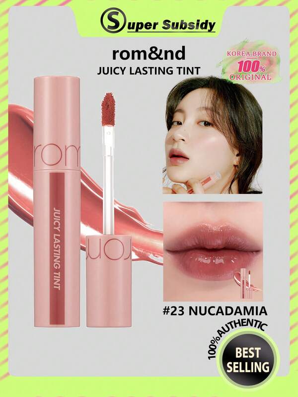Rom&nd NUCADAMIA 23 Moisturizing Long-Lasting Lip Gloss, Romand Liquid Lipstick, Lip Tint, Vivid Color, Hydrating Glossy Finish, Korean Lip Makeup, MLBB Effect, Lightweight Smooth Formula, Super Moisturizing, Non-Sticky, Korean Cosmetics, Gift Set