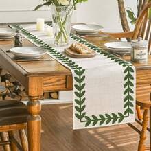 Green & Brown Willow Leaf Tablecloth, Seasonal Spring/Summer Kitchen & Dining Table Decor, Home Party Decoration - Multicolor - View 17