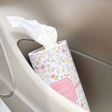 2 piezas Portapañuelos de coche con flores y pañuelos faciales - Cilindro portapañuelos de viaje para el portavasos del coche, Portapañuelos de coche redondo para la mesa del comedor en el hogar - ¡Agrega un toque de estilo a tu coche con este lindo portapañuelos de coche con flores!