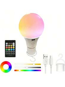 1个带遥控器的可充电LED灯泡，智能RGB变色灯泡，带挂钩，E26灯头，适用于露营、徒步、钓鱼、度假、汽车、大学、运动、家庭、派对、客厅、卧室、音乐节、飓风应急等场合，RGB照明，电池续航时间长，灯泡亮度高，具有充电保护功能，光线均匀，照明范围广。 - 多款 - 查看 13