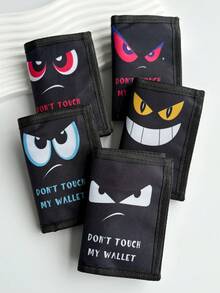 1 件儿童/青少年帆布三折钱包，采用耐用涤纶制成，个性化眼睛图案，钩环扣，适合日常使用和节日礼物 - 彩色 - 查看 1