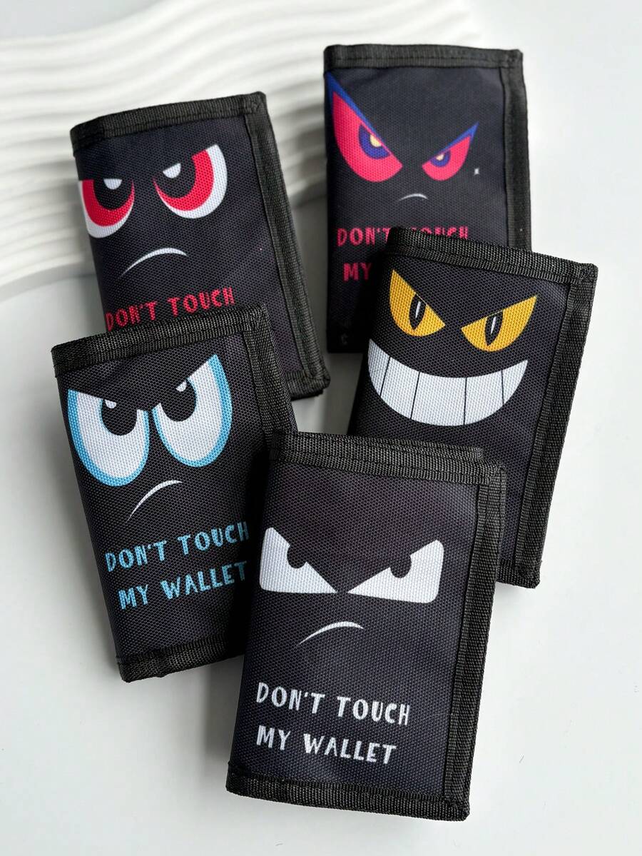 1 件儿童/青少年帆布三折钱包，采用耐用涤纶制成，个性化眼睛图案，钩环扣，适合日常使用和节日礼物 - 彩色 - 查看 1