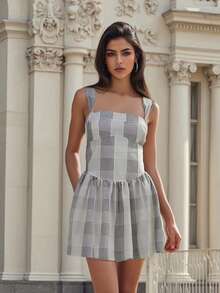 Women's Mini Dress Stylish Tie Back Contrast Color Plaid Sleeveless A Line Dress For Summer Spring - Multicolor - View 2