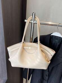 حقيبة كتف جلد اصطناعي كبيرة السعة بشكل كمأة ذات لون أحادي بسيطة عصرية للتنقل