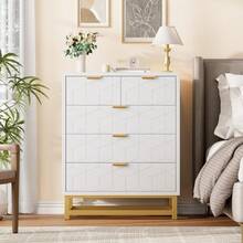 ShiningLove Drawer Dresser With Gold Metal Legs, Grey Stylish Storage Chest For Bedroom, Closet Or Living Room - Tủ quần áo 5 ngăn kéo màu trắng - Xem 2