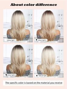 Elegant Straight Hair Wig For Ladies, Gradient Gold Wig 18 "With Bangs -100% Long Filament Synthetic Yarn, Rose Net Cap, Reshaping Effect, Heat-Resistant Fiber, Suitable For All Users As A Gift - 漸變金色 - 查看 7
