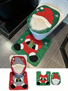 1pc New Christmas Faceless Old Man Toilet Cover For Home Christmas Toilet Cover Christmas Toilet Decoration, New Faceless Old Man Toilet Cover Set, Extends The Festive Atmosphere To Every Corner~ The Cute Faceless Old Man Design Has A Soothing Effect, With A Red Fur Hat Paired With White-Edged Fur. The And Endearing Image Instantly Makes The Toilet Cute. Toilet Seat Cover + Floor Mat Set Design.