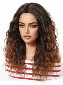 20英寸渐变棕色长卷发假发，高品质、舒适、透气、蓬松的合成纤维假发，非常适合度假、旅行、家庭聚会、角色扮演、音乐节和日常佩戴。 - 漸層棕色 - 查看 5