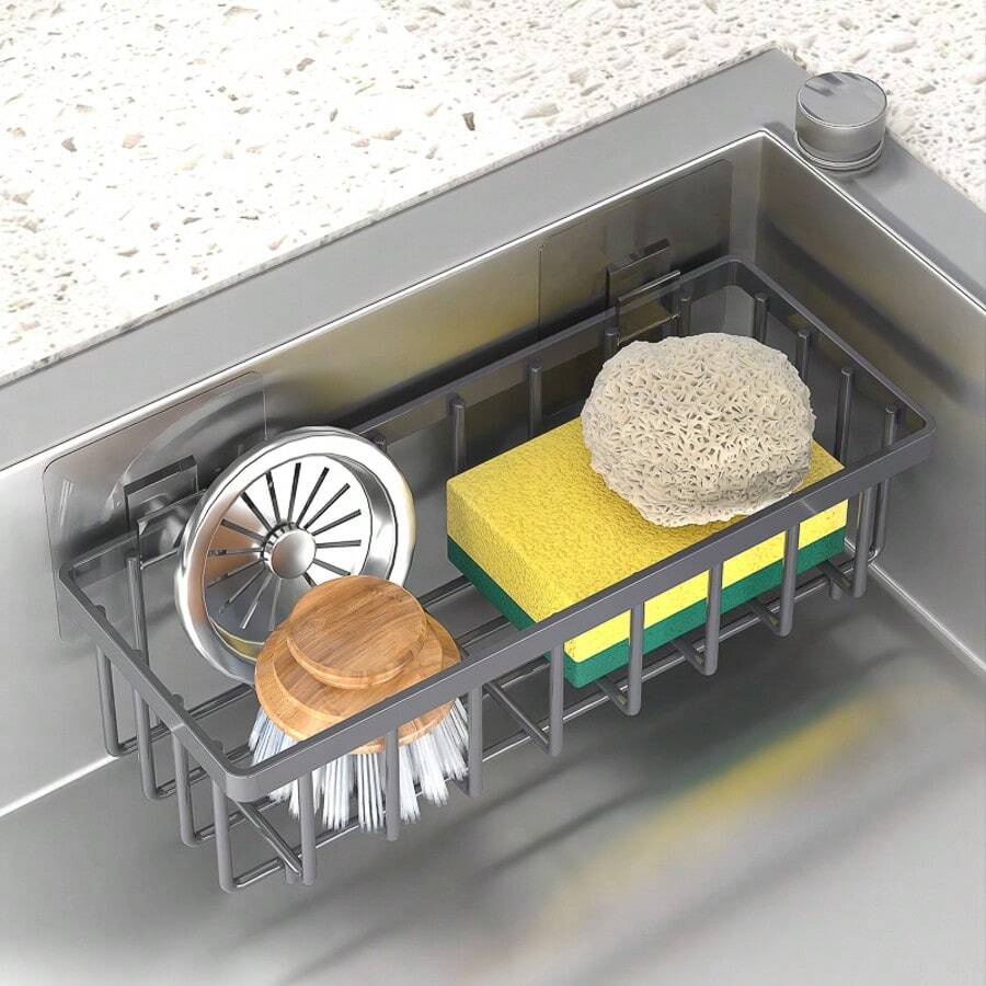 1pc Multifunctional Kitchen Sink Organizer - Dish Cloth & Sponge Holder With Drainage, Adhesive No-Drill Wall Mount Storage Basket For Kitchen And Bathroom Accessories,Kitchen Storage,Kitchen Organizer,Kitchen Organiser,Storage Items,Kitchen,Storage,Organizer,Organiser,Organization,Organizers,Drawer Organizer,Travel,Kitchen Items,Kitchen Utensils,Kitchen Tools,Kitchen Things., Home Decoration, Christmas Gifts, Home Gifts, Room Decoration, Home Decor, Party & Christmas Storage