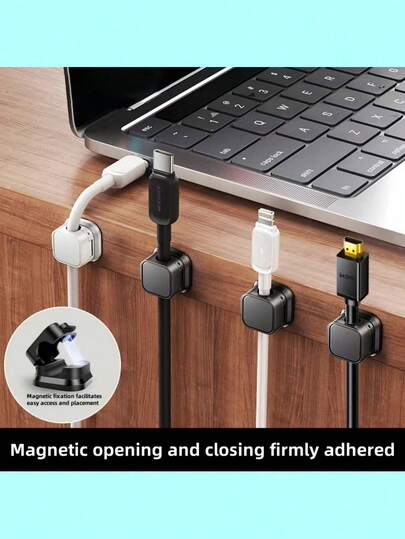 3pc Magnetic Cable Organizer Set - Black & White Adhesive Cable Clips For Desk/Wall/Car, Universal Cord Holder For Phone Charger & Data Cables (No Drilling, Mark-Free) - Perfect For Office/Home/Tech Lovers
