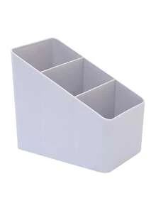 1pc Desktop Storage Box, Home Office Cosmetic Plastic Box, Multifunctional Organizing Storage Box, Remote Control Storage Box - Grey - View 5