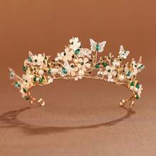 1 Peça Coroa de Princesa com Borboleta e Floral na Moda, Acessório de Cabelo Elegante para Noiva, Não Lavável, Adequado para Casamentos, Aniversários e Apresentações em Palco - Adequado para Pessoas com 15 Anos ou Mais.