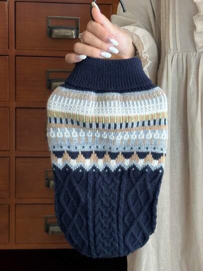 Jersey de cable azul marino para mascotas, ropa cálida de otoño/invierno para perros y gatos pequeños