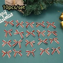 10/20pcs Christmas Mini Bows Small Satin Ribbon Bows Bowknot Metallic Edge For Hand Account Sewing Appliques Crafts Decor Wedding Birthday Party Decoration DIY Crafts