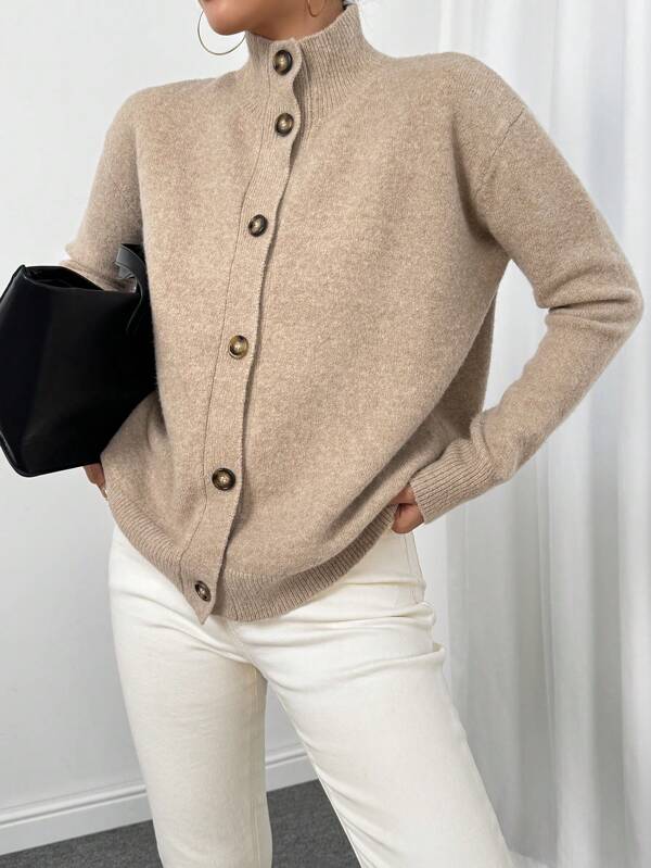 Cardigan de Malha de Botão ou Modelo Pullover Elegante e Versátil de Moda Minimalista Plus Size