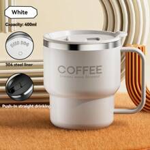 1 个 400ML 304 不锈钢咖啡杯带手柄和盖子，双层隔热咖啡杯，防烫奶茶水杯，防漏冷热水饮水杯，适合成人和学生在家中、学校、宿舍、办公室、派对、野餐和露营时使用 - 彩色 - 查看 11