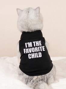 LUCKIE LABO 1 件英文文字图案印花背心，防跳蚤，减少脱落，隔热透气，适合室内/室外猫狗