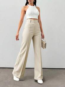 Liu Fashion Women's Wide Leg Pants With Fake Pocket, Formal And Elegant - Màu be - Xem 4