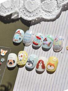 1 pezzo Adesivi per unghie con simpatici cartoni animati di cuccioli - icone colorate di cani, perfetti per manicure fai-da-te alla moda e divertenti