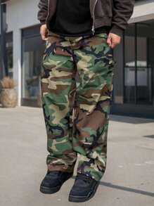 Camouflage Cargo Pants For Men Fashionable Casual Loose Wide Leg Pants With Pockets