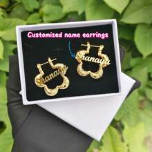 Personalisierte Namensohrringe, Edelstahl Blumen Creolen, modische einzigartige persönliche Ohrringe, Geschenk für beste Freundin/Geburtstag