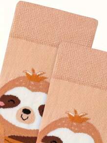 1 par de calcetines de media caña con estampado de perezoso marrón, lindos, cómodos y llamativos, adecuados para actividades diarias al aire libre, calcetines de otoño