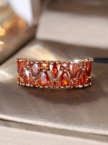 1pc Elegant Orange Teardrop Synthetic Champagne Gold Plated Ring For Women, Suitable For Halloween, Valentine's Day, New Year Party, Daily Wear, All Seasons