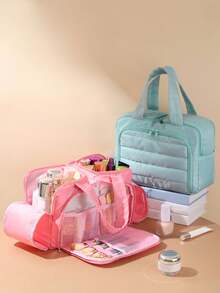 大容量轻便收纳包，多口袋女士化妆包，多功能旅行包，拉链封口，适合旅行和度假 - 黑色 - 查看 4