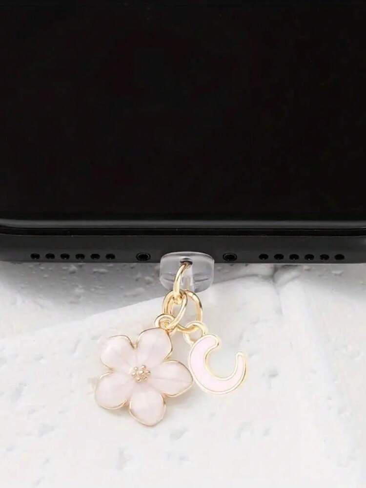 1 件时尚粉色花卉字母手机防尘塞，精致 A-Z 字母金属挂件，适合作为女性生日礼物，兼容 Lightning（5-14）/ Type-C 接口 - 粉色 - 查看 11