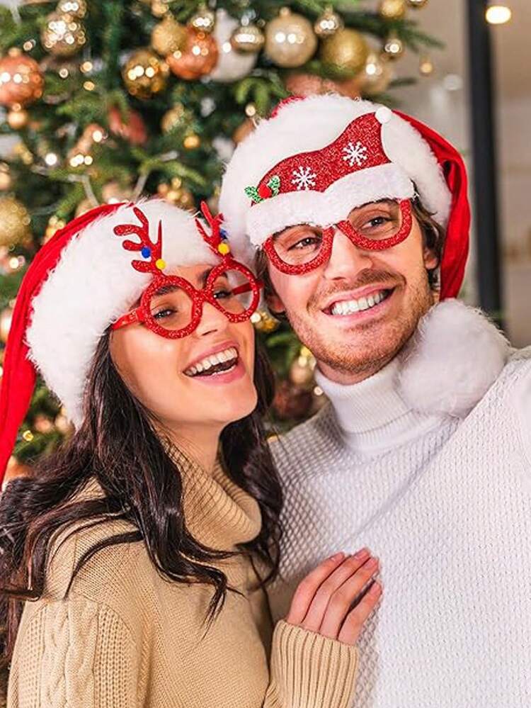 12个装 12/6个装/圣诞派对眼镜 闪亮节日派对眼镜 圣诞树镜框 圣诞装饰配件 圣诞派对服装眼镜 节日礼物（均码） - 彩色 - 查看 2