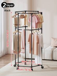 1pc Multi-Functional Wheeled Clothes Hanger, Suitable For Indoor, Outdoor, Balcony, Bedroom, Space-Saving Clothing Storage Rack, Drying Rack