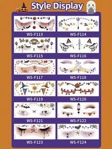 12PCS/1PC 万圣节化妆脸部纹身贴，可爱鬼化妆纹身贴拍摄角色扮演道具贴，防水防汗，适合狂欢派对角色扮演