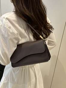 时尚纯色不对称翻盖复古简约优雅单肩包