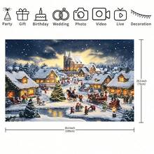 1 Piece Festive Christmas Village Landscape Banner With Snow Covered Houses, Reindeer Sleigh And Santa Claus, Suitable For Christmas, New Year Celebration, Holiday Gifts, Weddings, Birthdays, Anniversaries, Family Gatherings, Theme Parties, Bedroom, Living Room, Yard And Outdoor Decoration, Studio Props, Event Decoration
