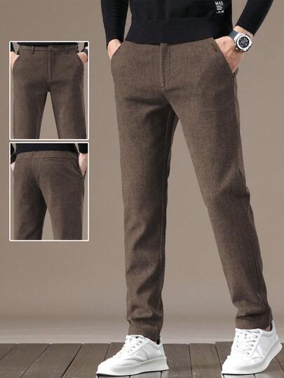 Men's Casual Solid Color Slant Pocket Pants, Suitable For Daily Wear
