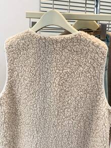 YUXIN 秋冬季女士必备单品！柔软仿羊羔绒无袖开衫背心，配有双口袋，超级保暖，日常百搭。 - 杏色 - 查看 12