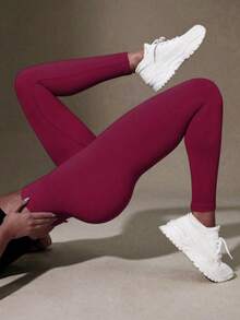 Ribbed Comfort Fit Leggings – Perfect For Everyday Style - Burgundy - View 1