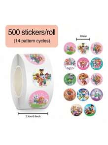 Paw Patrol 500 Peças/Rolo Adesivos Infantis Desenho Animado Patrulha Canina, Suprimentos de Papelaria Fofos para Crianças, Suprimentos Escolares de Professor, Adesivos de Recompensa, Brinquedos Presentes