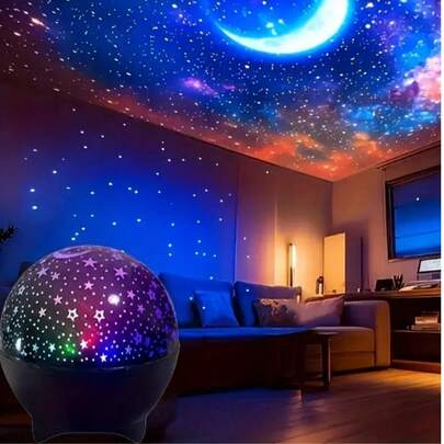1 Đèn LED chiếu bầu trời đầy sao điều khiển bằng giọng nói - Đèn ngủ kỳ ảo đổi màu, hình mặt trăng và các vì sao, trang trí nhà hiện đại dùng nguồn USB, thích hợp cho phòng khách, phòng ngủ, làm quà tặng Giáng sinh và Halloween, đèn ngủ phòng ngủ | Chủ đề bầu trời đầy sao và mặt trăng | Chụp đèn bằng nhựa, đèn LED cho phòng ngủ