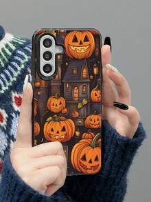 1 pieza Funda de teléfono a prueba de golpes con estampado de casa de calabaza de moda, compatible con la serie Galaxy A06/A16/A26/A35/A53/A54/A55/S23/S24/S25 ULTRA